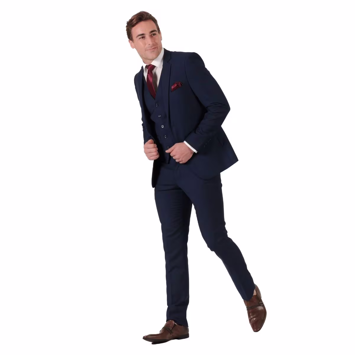 1 Traje Azul Profundo 4030, Corte Slim 3 Piezas, Saco de Dos Botones y Solapa Triangular