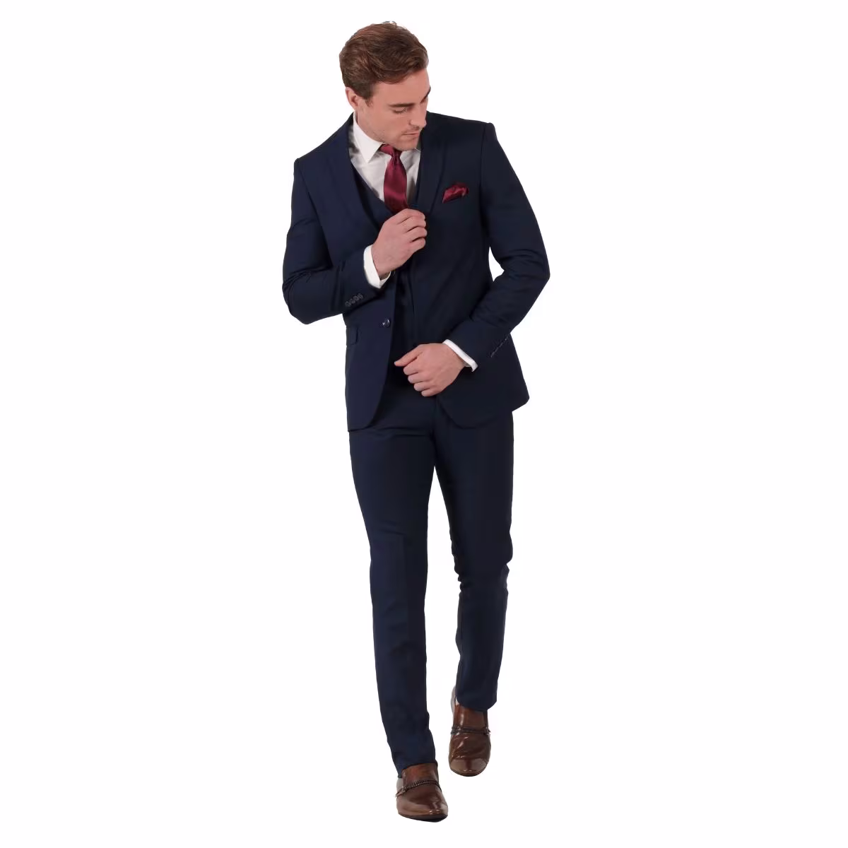 3 Traje Azul Profundo 4030, Corte Slim 3 Piezas, Saco de Dos Botones y Solapa Triangular