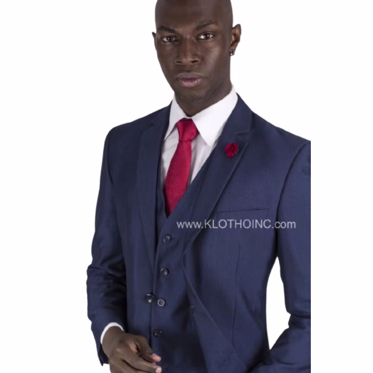 3 Traje Klotho Azul Media Noche, Corte Slim Fit, Saco Dos Botones, Solapa Regular con Cuello Triangular
