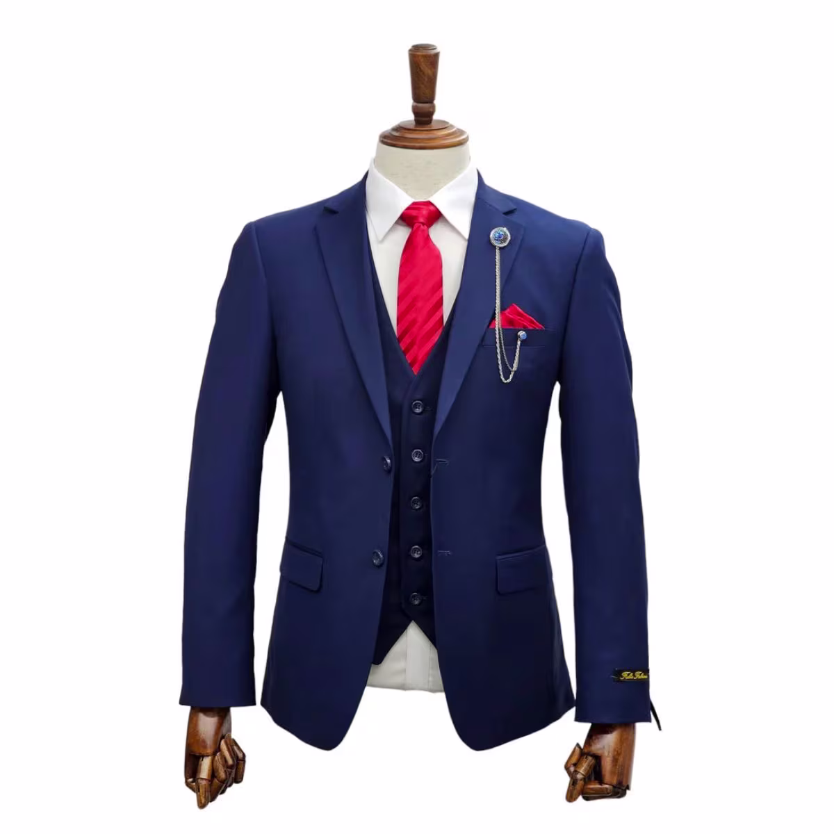5 Traje Azul Profundo 4030, Corte Slim 3 Piezas, Saco de Dos Botones y Solapa Triangular