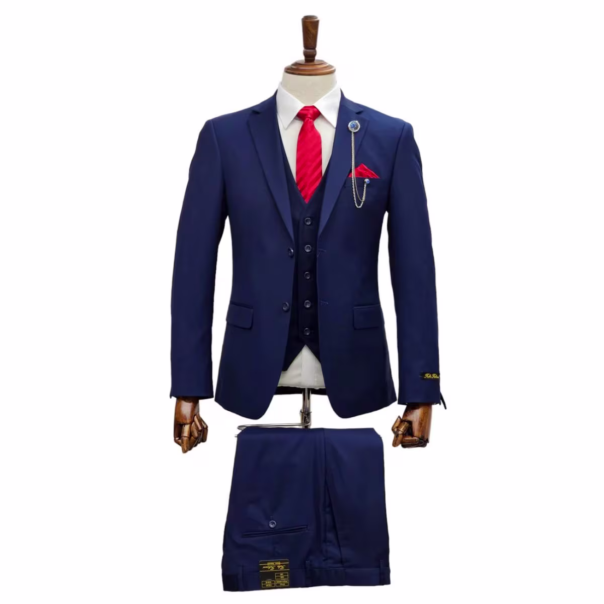 6 Traje Azul Profundo 4030, Corte Slim 3 Piezas, Saco de Dos Botones y Solapa Triangular