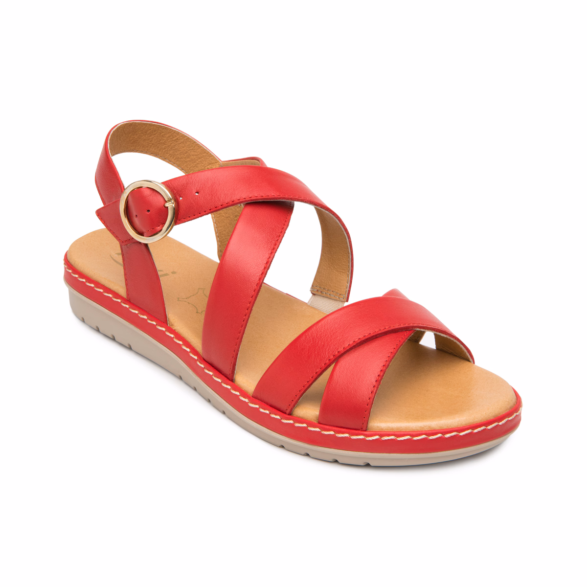 100227-carmin-derecha Sandalia Confort Casual Flexi Para Mujer en 100% Piel - Estilo 100227 Carmin